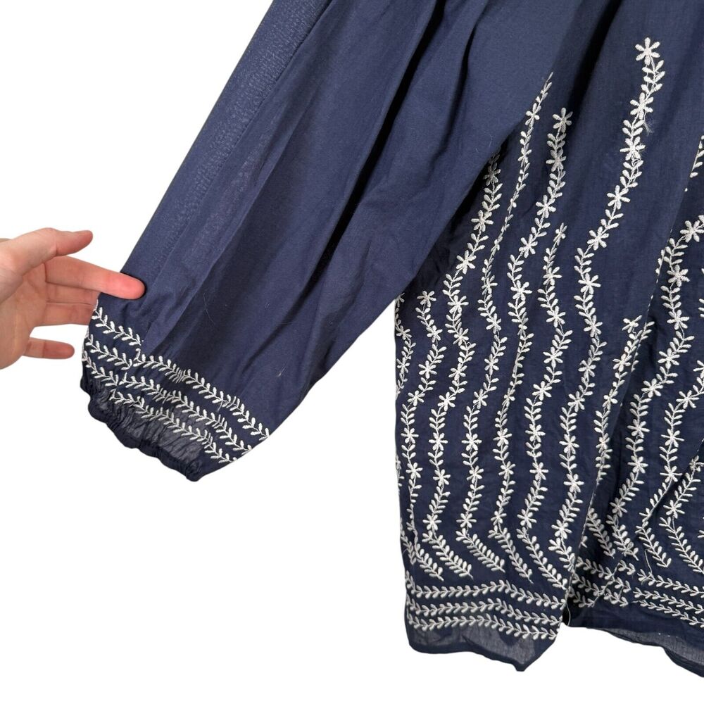 Gretchen Scott Blue Floral Embroidered Peasant Blouse Preppy Womens Size XL - Picture 3 of 7